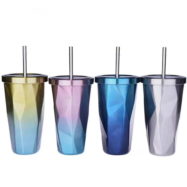 

500ML Gradient Color Cup Diamond Shaped Double Layer 304 Stainless Steel Vacuum Cup, Customized color acceptable