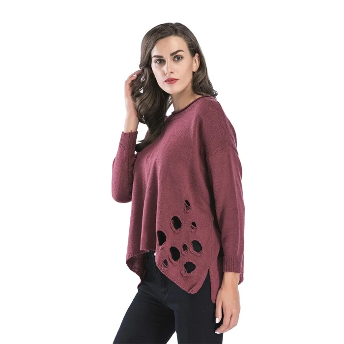 

2021 new sweaters for women winter loose sweaters long sleeve knitted hole sweater