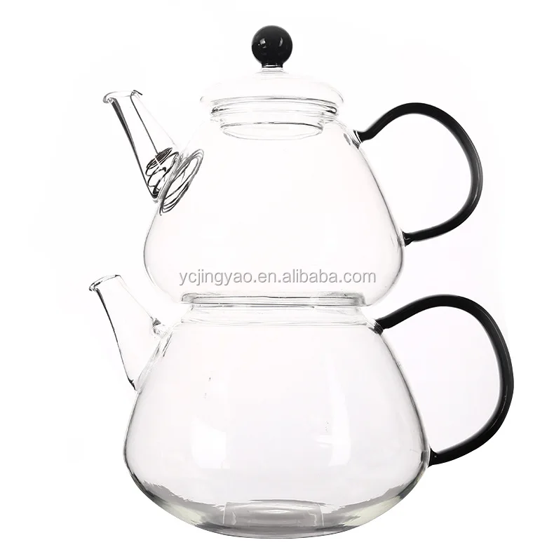 

Handblown Clear Heat Resistant Turkish Double Glass Tea Pot Kettle Set