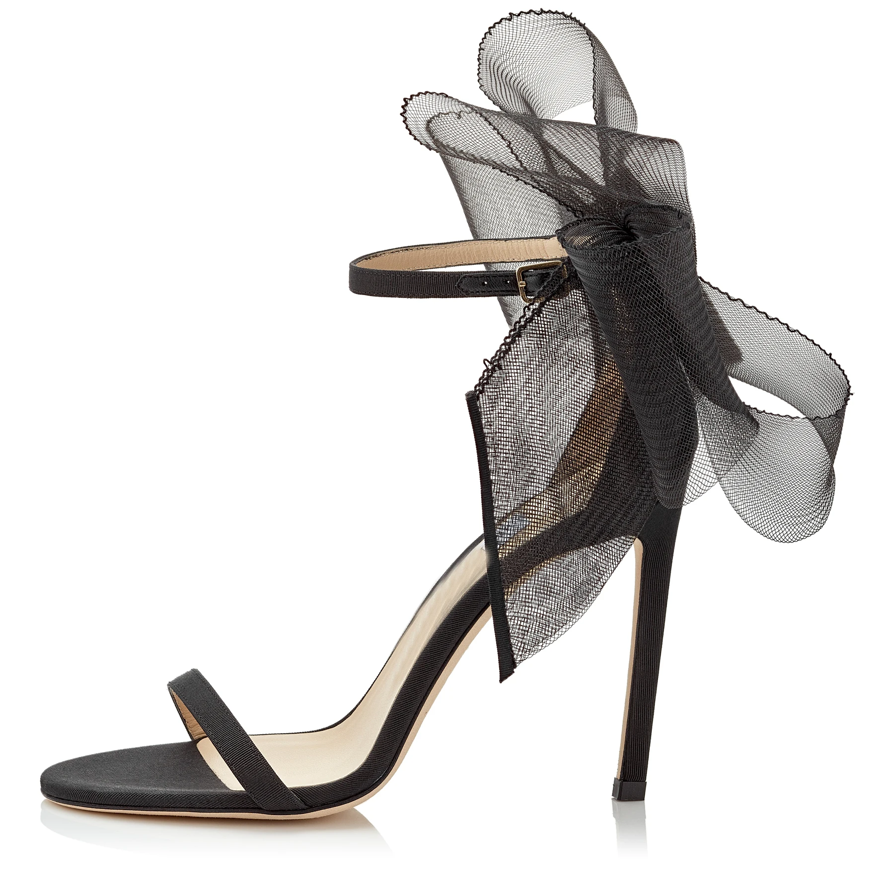 

Enmayer shoes Asymmetric mesh Fascinator Bow Sandal Ankle fastening Stiletto Girl High Heels Open Toe Woman Sandals, Black