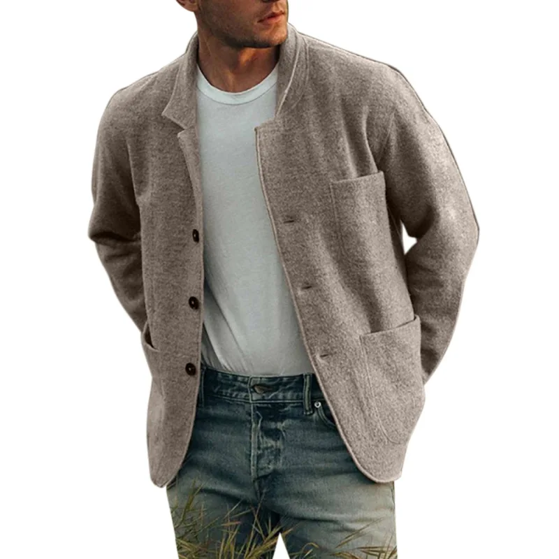 

Men's solid color jacket coat solid color button pocket short casual top