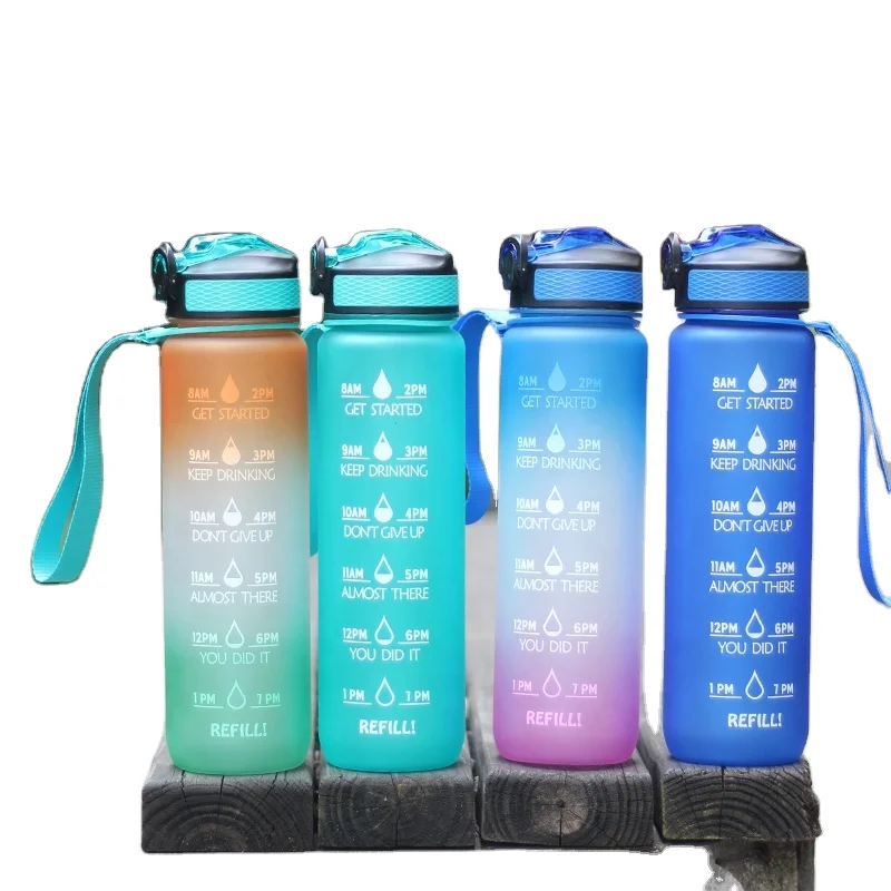 

1000ml Outdoor Gym Bottle Custom Motivational Time Marker Reusable Sports Tritan Water Bottle With Straw, Customized color