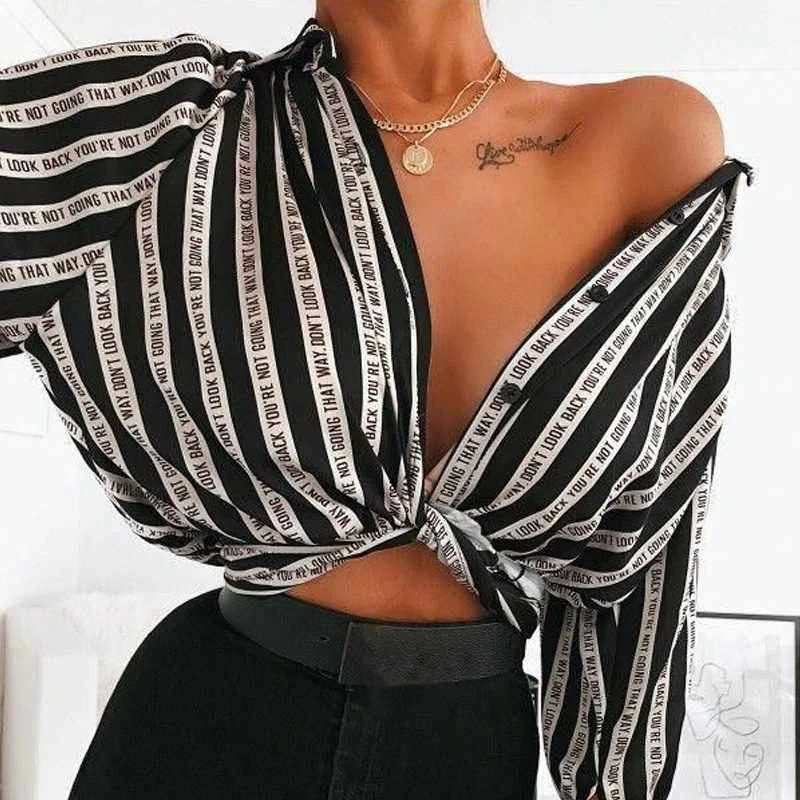 

Striped Blouses For Women Casual Shirt Off Shoulder Top Ladies Club Wear