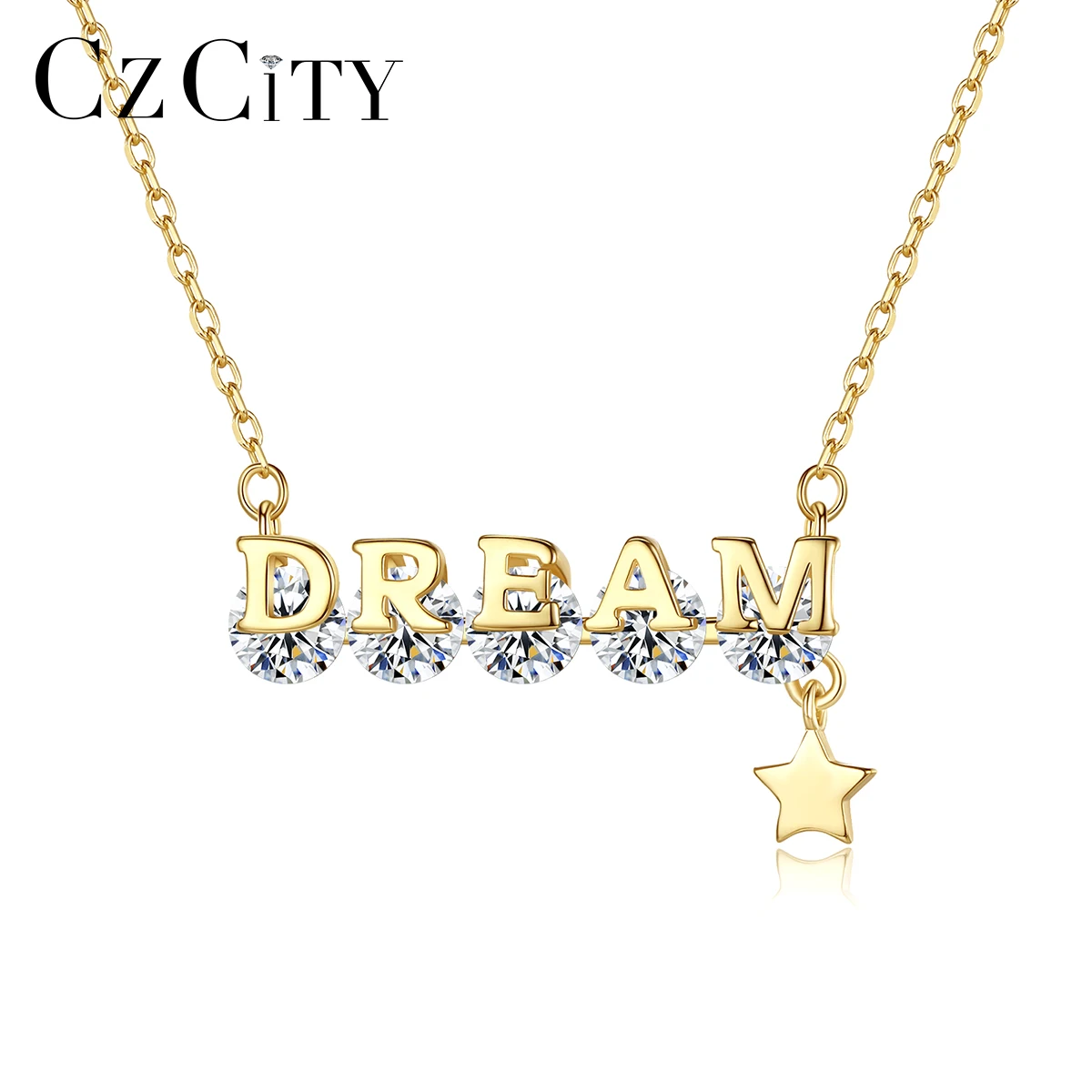 CZCITY Silver 925 Chain Link Pendant Cubic Zirconia Woman Alphabet Jewelry Zircon Letter Necklace