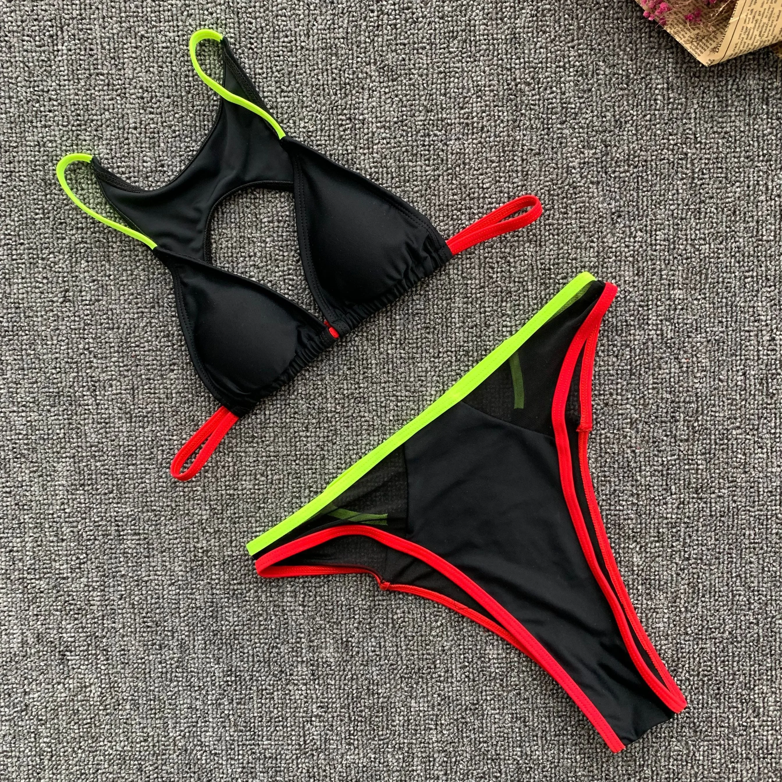 

Womens Triangle Thong Bikini Sets Beach Swimwear Swimsuit Padded Summer Bathing Suit, Accept customized