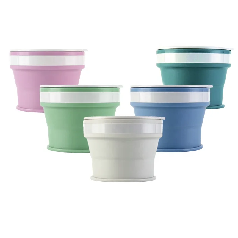 

Leak Proof Portable Travel Mug Collapsible Silicone Foldable Cup, Jasper,pink mauve,grey,cornflower blue,pale green
