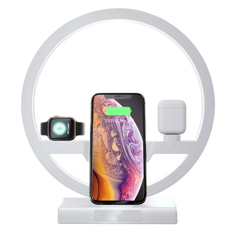 

2020 new technology Qi Wireless 4-in-1 Fast Charger Charging Station for smart Watch earphones mobile phone, White, black