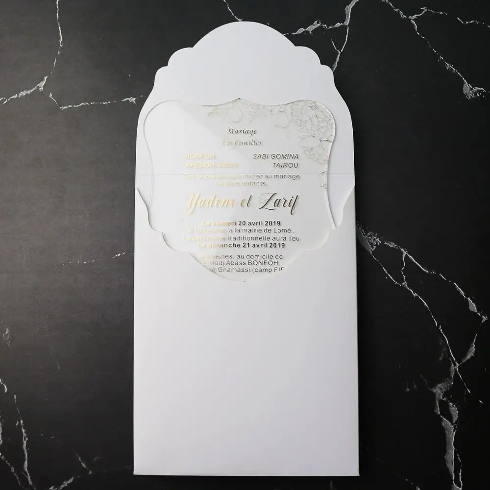 
Gold Printing Clear Acrylic Invitation Card for Wedding 