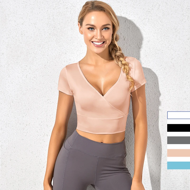 

cheap good quality pink blue black women girl cross design tight gym sport t shirts yoga crop top