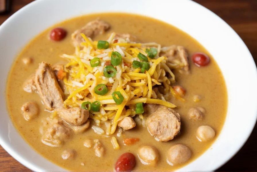 Step-by-step white chicken chili cooking process in stainless steel pot