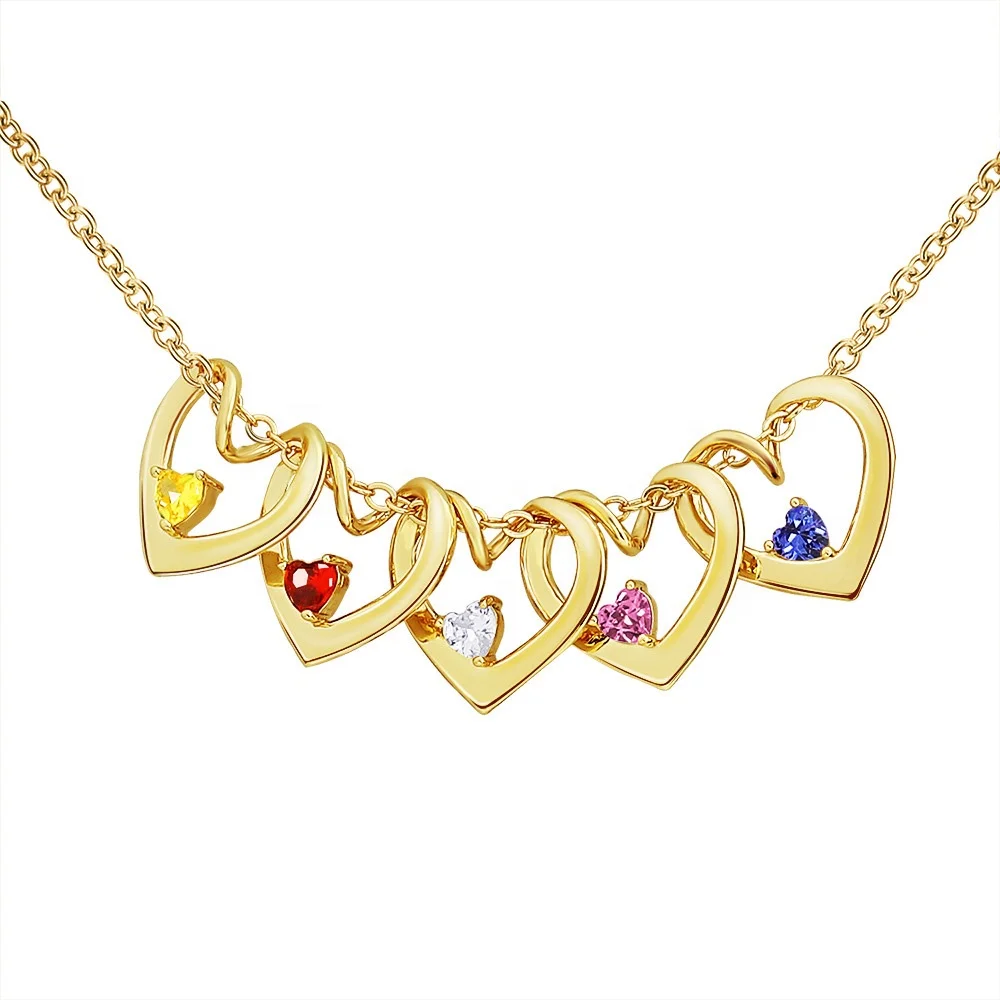 

18K Gold Plated Engraved Letter Friendship Pendant Birthstone Name Necklace Personalised Women Jewelry LOGO Double Heart Pendant