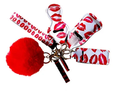 

Bling Bling Custom Color self defense Key-Chain Fashion Heart-Shaped Plush Bag With LipGloss with diamonds Privare Label