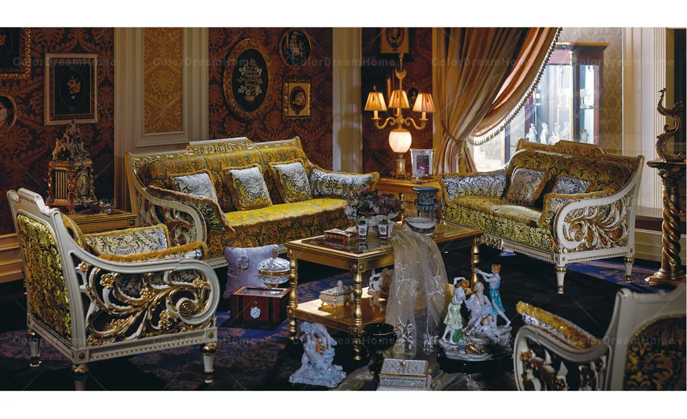 Living Room White Wooden Sofa Cover Design Latest Classic Blue Fabric