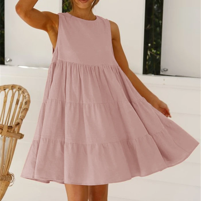 

Fashion Women Elegant Dress Summer Sleeveless stitching dress girlsa sexy backless mini girls casual dresses, Picture color