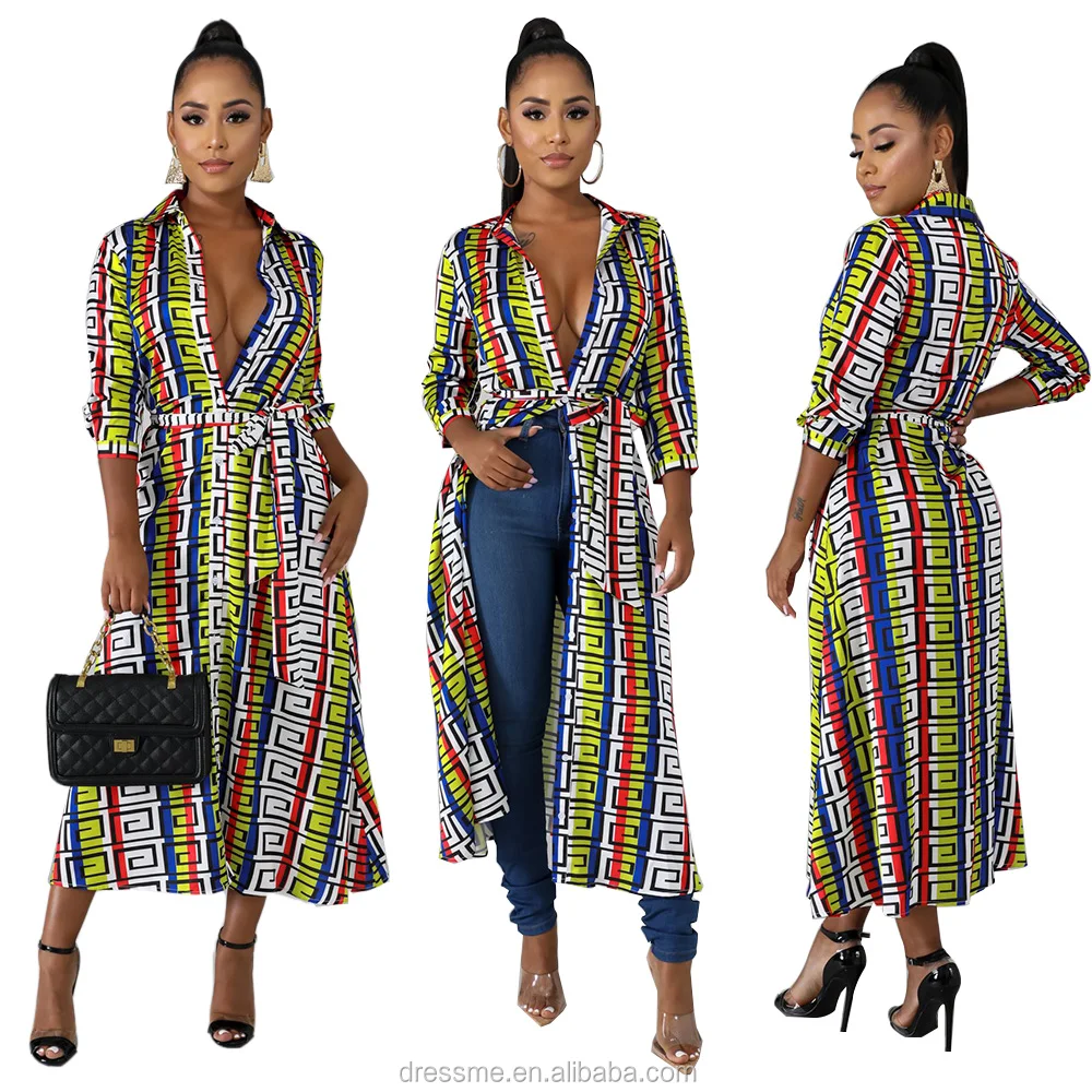 

MT13-5036 Striped Loose Maxi Dress Women Autumn Button Up Pockets Elegant Party Dresses Casual Long Shirt Dress