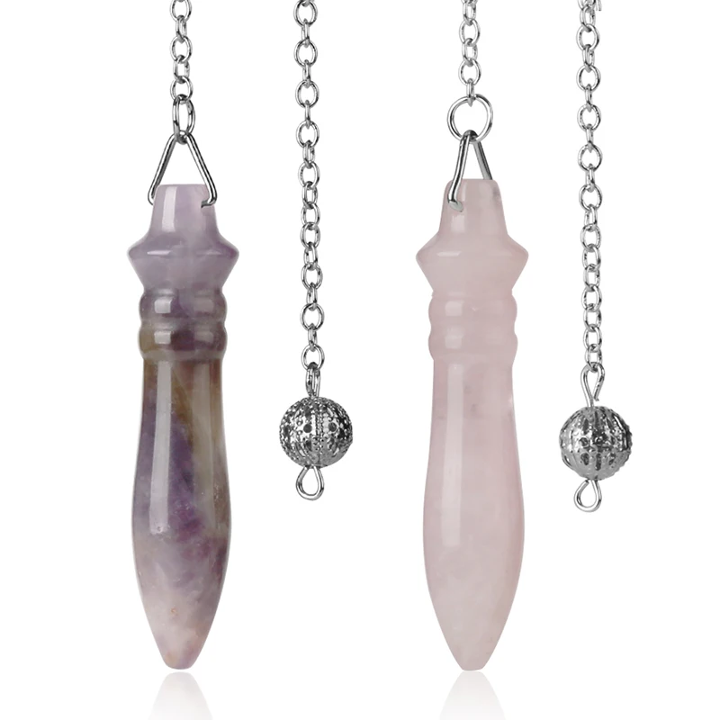 

CSJA 2020 new arrival crystal pendulum for dowsing natural cone pink quartz lipis reiki stone amulet divination jewelry G308