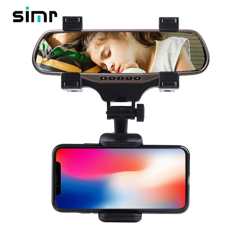 

Universal Car RearView Mirror car phone holder mirror] bracket 360 degrees car rearview mirror mount phone holder, Black
