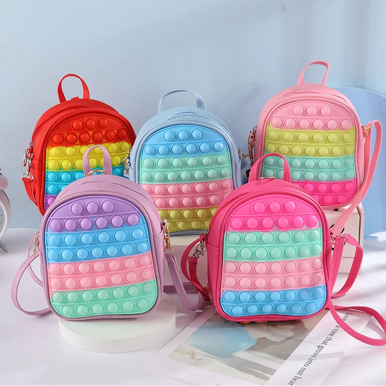 

New Fashion Popular Bubble Sensory Silicone Kids School Bag Pop Fidget Push Bubble Backpack, As per picture