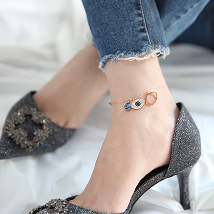 

New Trendy Korean Hot Stainless Steel Eye Anklet Crystal Rhinestone Eye Anklet For Women, Picture