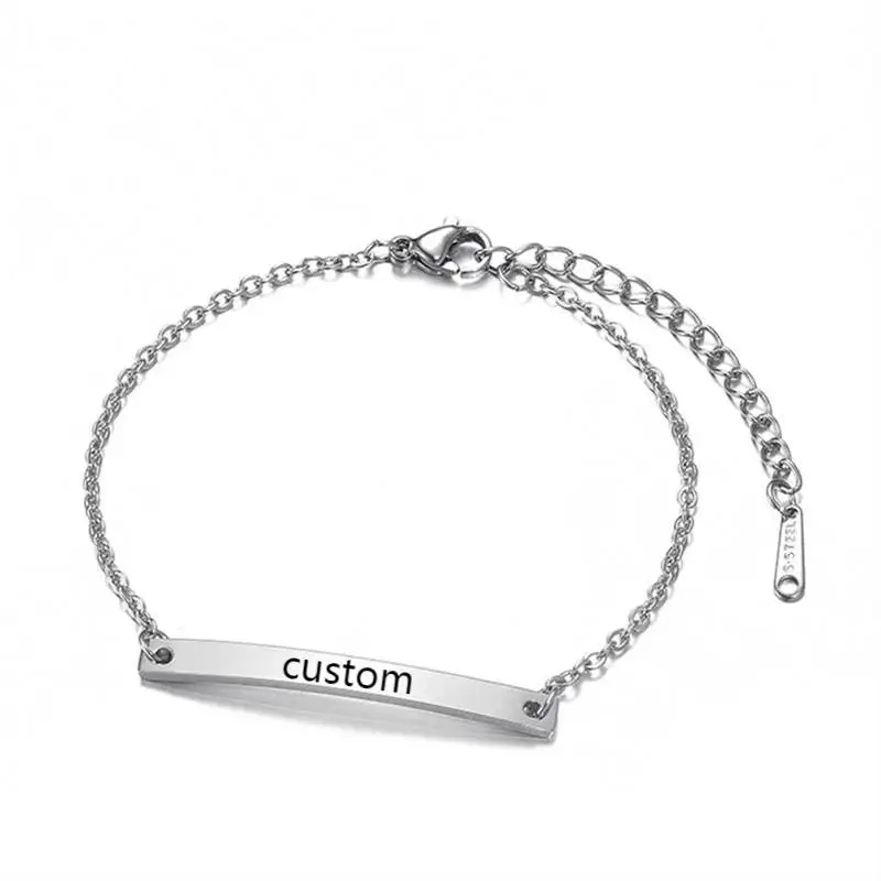 

Wholesale Stainless Steel Custom Baby Name Bar Jewelry Adjustable Child Women Bracelet