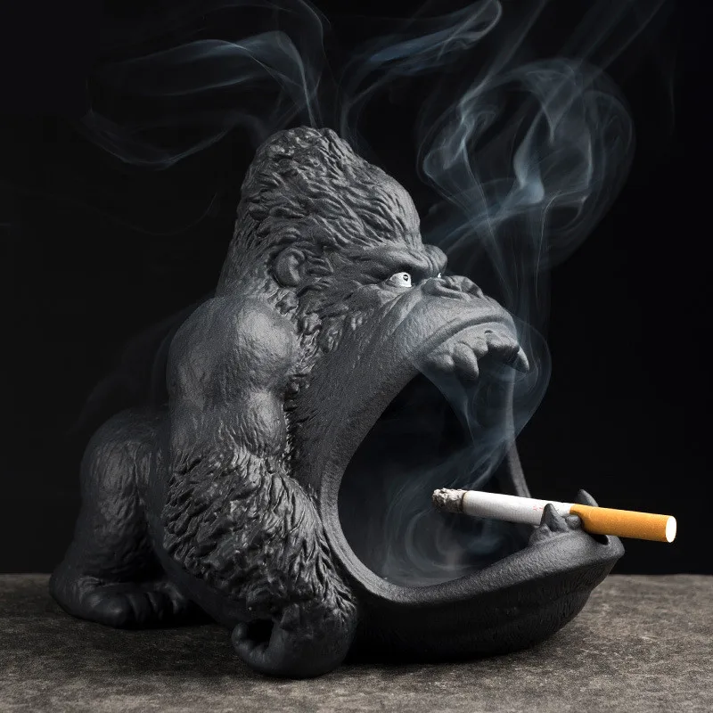 

Creative Large Animals Gorilla Shaped Ceramic Ashtray Office Home Ashtray Multifunctional Storage Pot, Picture