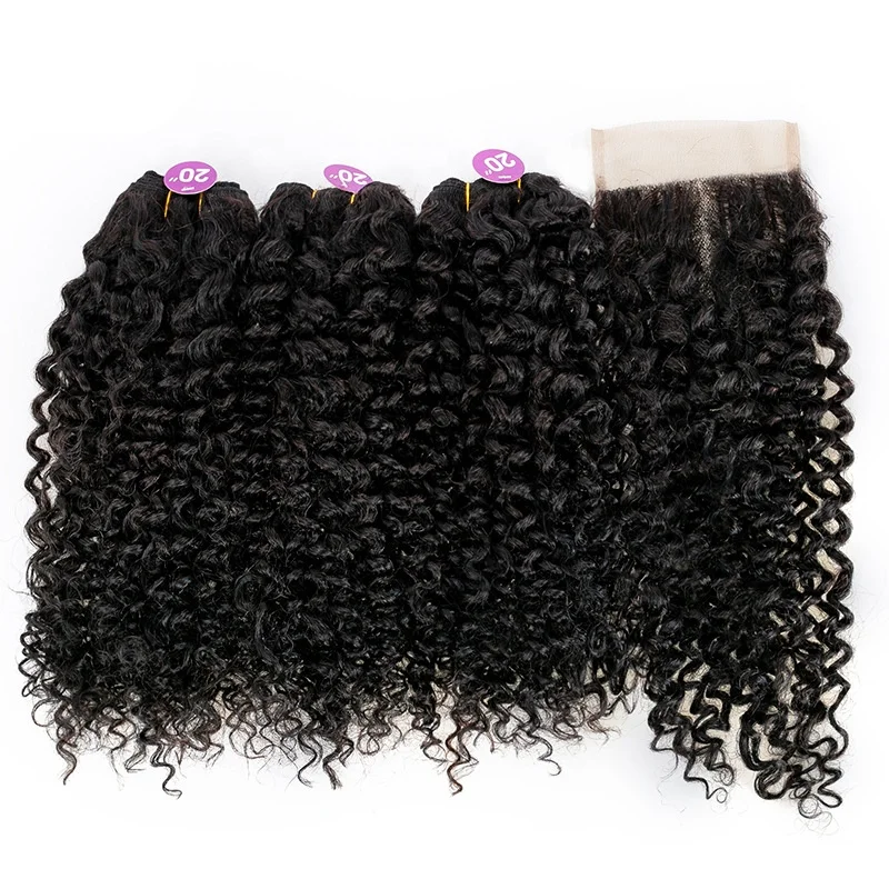 

MYSURE 20inch full head human hair blend wigs human hair blend bundles curly human hair blend bundles with closure