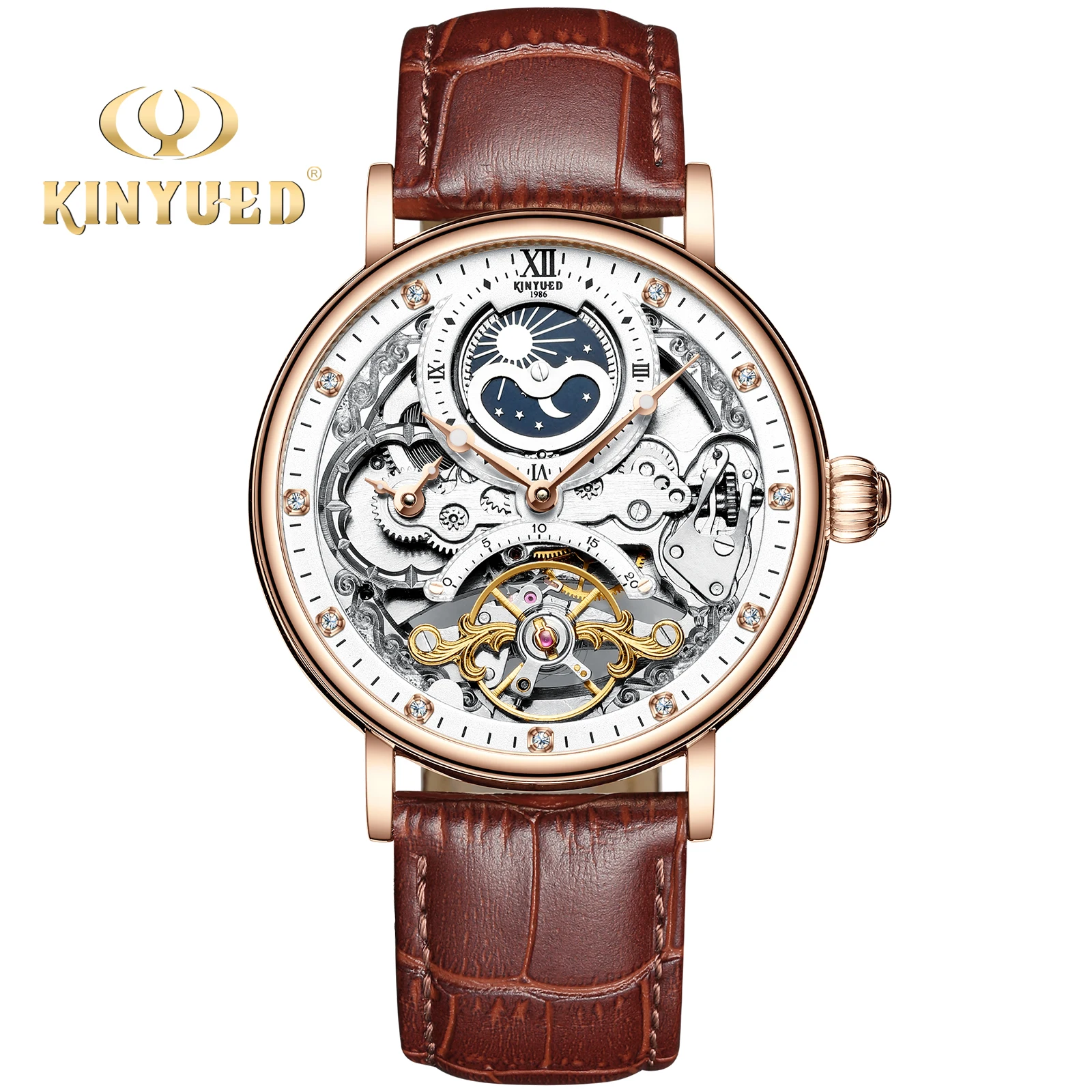 

KINYUED Factory brand J055 new design automatic watches men watch genuine leather relojes watches for men