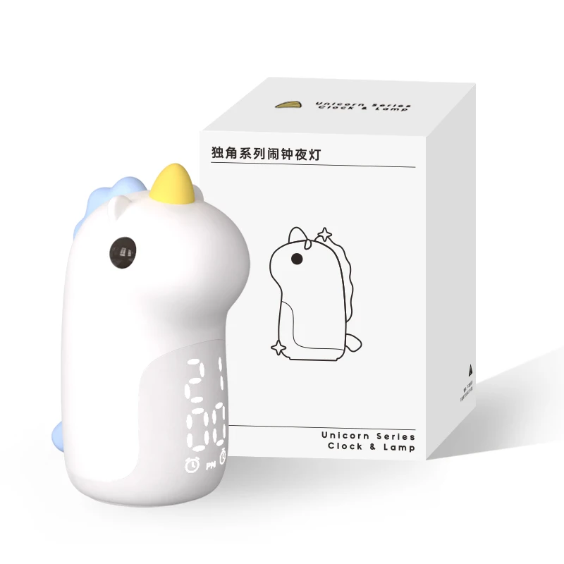 

The new rechargeable unicorn nightlight Silicone Alarm Clock Night Light with Customized Logo Or Color box