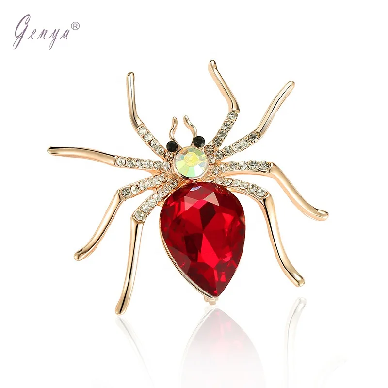 

Genya New exaggerated big spider Austria crystal brooch 18K gold set diamond brooch dress accessories, As picture