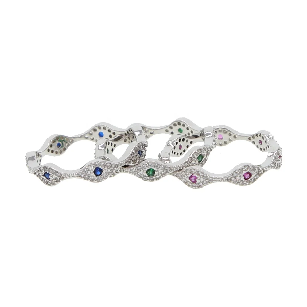 

Red Green Blue Eye cute lovely turkish evil eye link engagement band silver cz finger rings stacking ring
