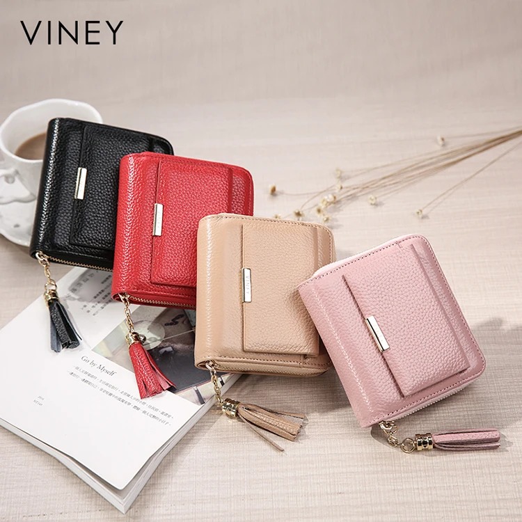 

Viney Wholesale Custom Logo Luxury Fashionable Card Money Purses for Women Genuine Leather Mini Wallets, Black, red, brown, pink