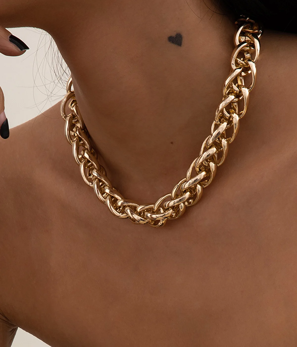 

Hip Hop Style Geometric Thread Splicing Necklace Jewelry Thick Gold Twist Cuban Link Chain Necklace For Women, Gold or silver