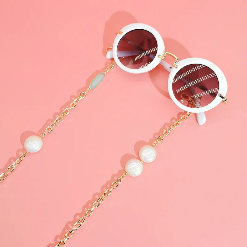 

Retro Palace Style Irregular Splicing Pearl Masking Holder Gem Crystal Eyeglasses Chain, Gold