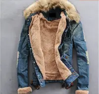 

Wholesale Winter Denim Jackets Male Fur Collar Plus Thick Velvet Jeans Outwear Coat