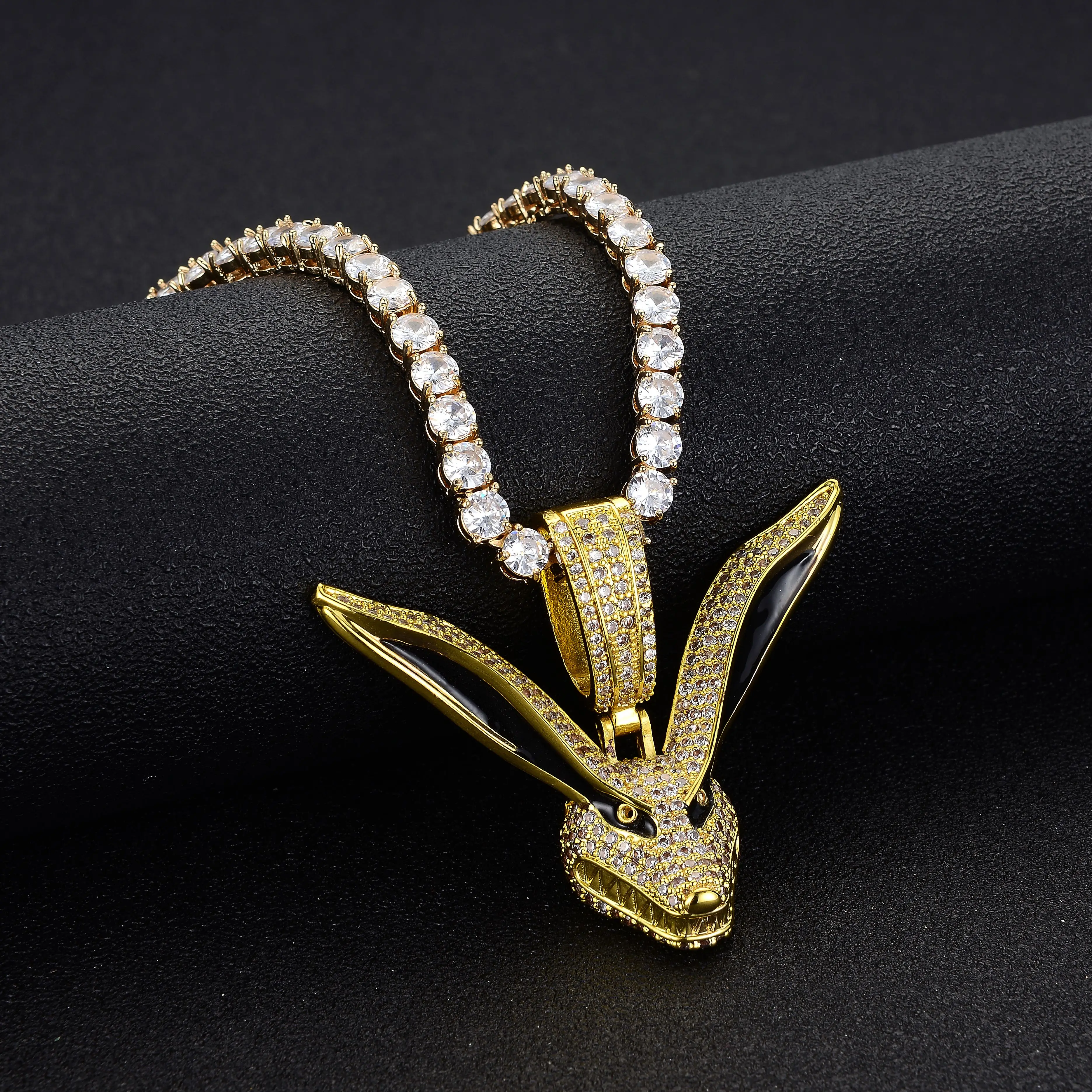 

Selling New York Hip-hop Rhinestone Pendant 24K Gold Zircon Men's Necklace Pendant Cartoon Animal Firefox Enamel Cuban Chain, Gold/silver/rose gold color
