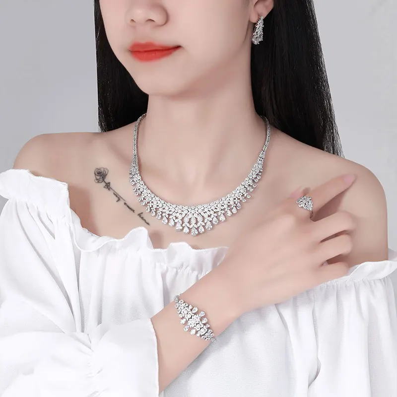 

Fashion african bridal wedding jewelry set zircon necklace earrings ring bracelet luxury jewelry sets
