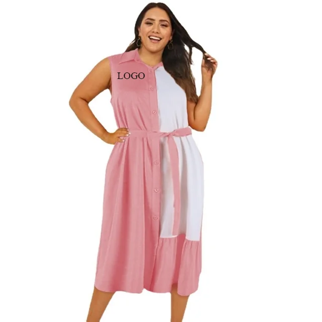 

J9716 4XL 5XL Plus Size Women Shirt Dresses 2021 Summer Ruffle Elegant Pink Blue Curve Ladies Casual Date Gowns New Big Size 3XL