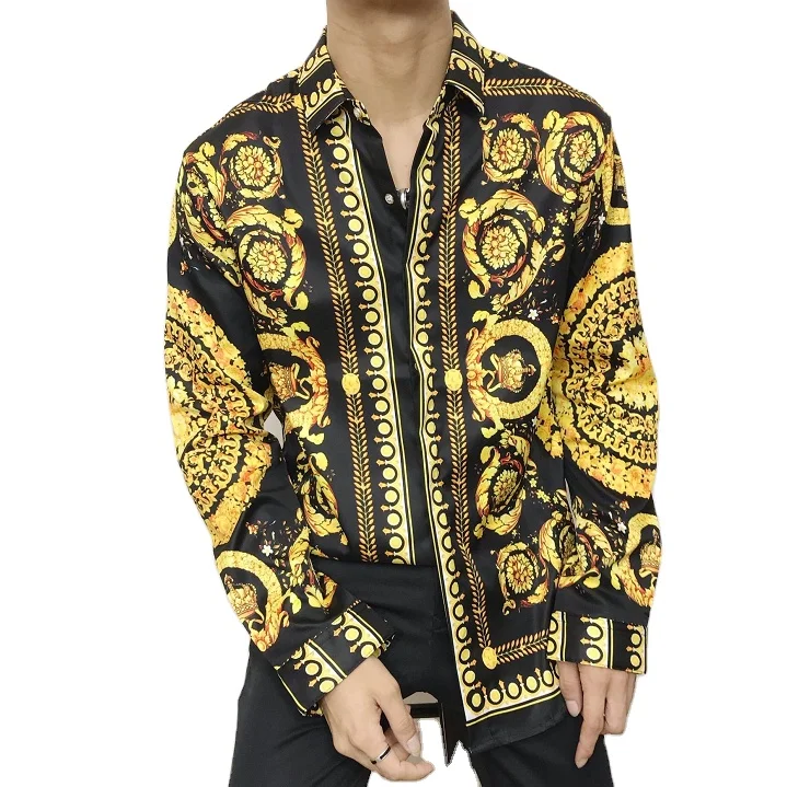 

Men Floral Print Party Prom Shirts Luxury Baroque Royal Shirts Long Sleeve Mens Noble Brand Clothing Camisas Social Masculina