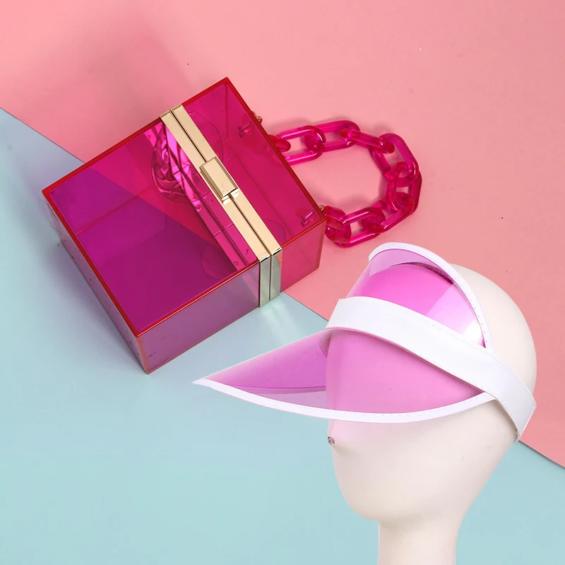 

Trendy Women Clear Acrylic Evening Clutch Circle Bag Matching Clear Hats