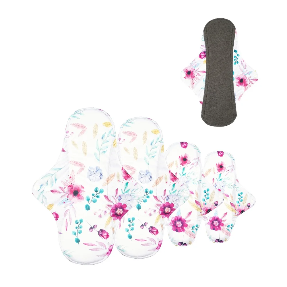 

Happy Flute 4PCS/SET Sanitary Pad Reusable Sanitary Pad Washable Menstrual 4 Size Bamboo Charcoal Menstrual Pad