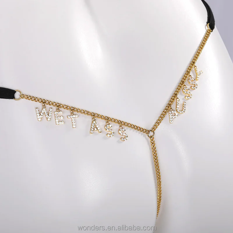 

Hot Girl WAP Cubic Zircon 8 Letters Alphabets 18K Gold Name Initial Thong Woman Waist Chain Body Jewelry