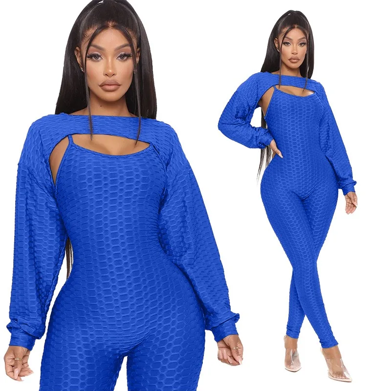 

Custom Logo 2021 Summer New Listing bubble scrunch Quick Dry Two Piece Set Ladies Tracksuits Yoga Set Suit