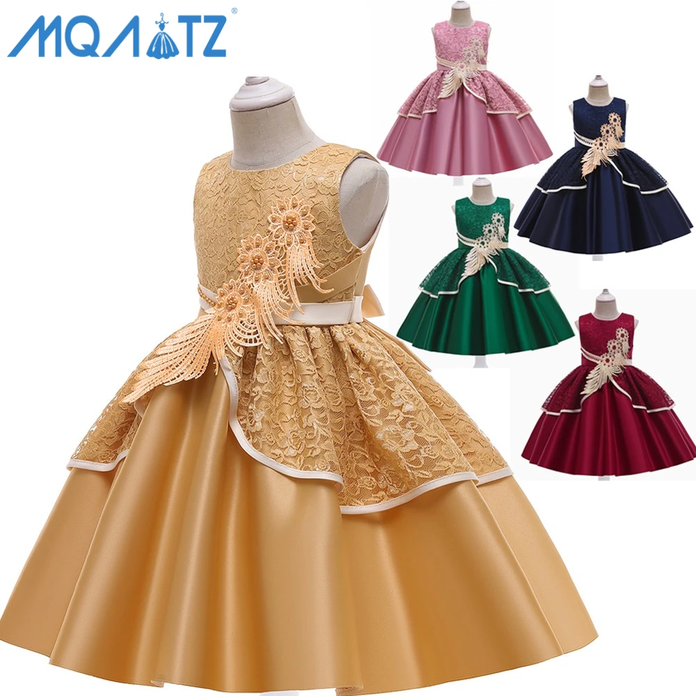 

MQATZ New Arrival Flower Girls Party Dresses Designs Sleeveless Kids Ball Gowns Applique Children Clothes, Pink,red,green,golden,blue
