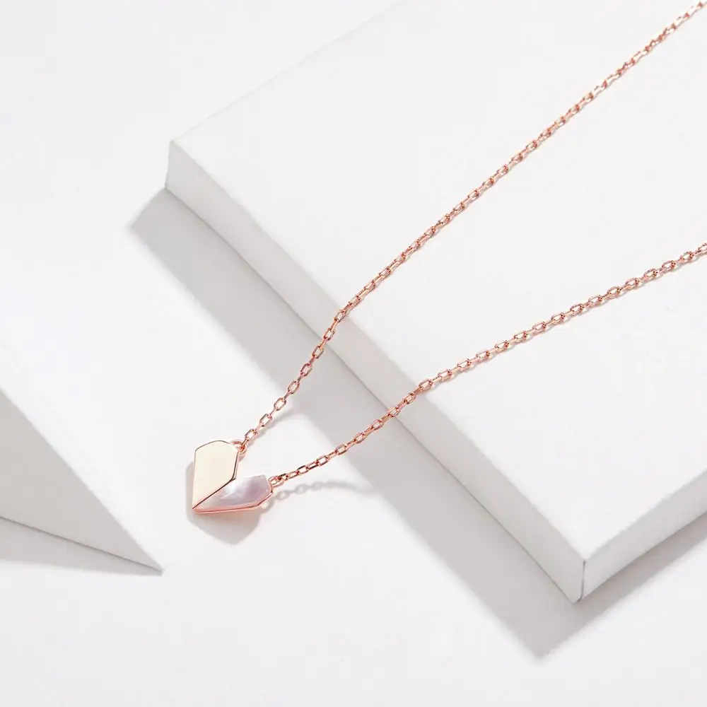 
Stylish simple jewelry sterling silver heart necklace S925 rose gold heart necklace 