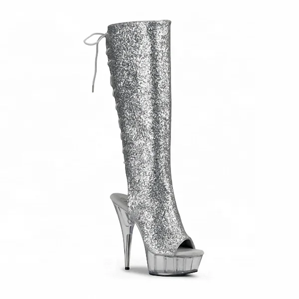 

Super high heel 15cm waterproof platform high platform dance boots glitter front lacing plus-size boots, Red