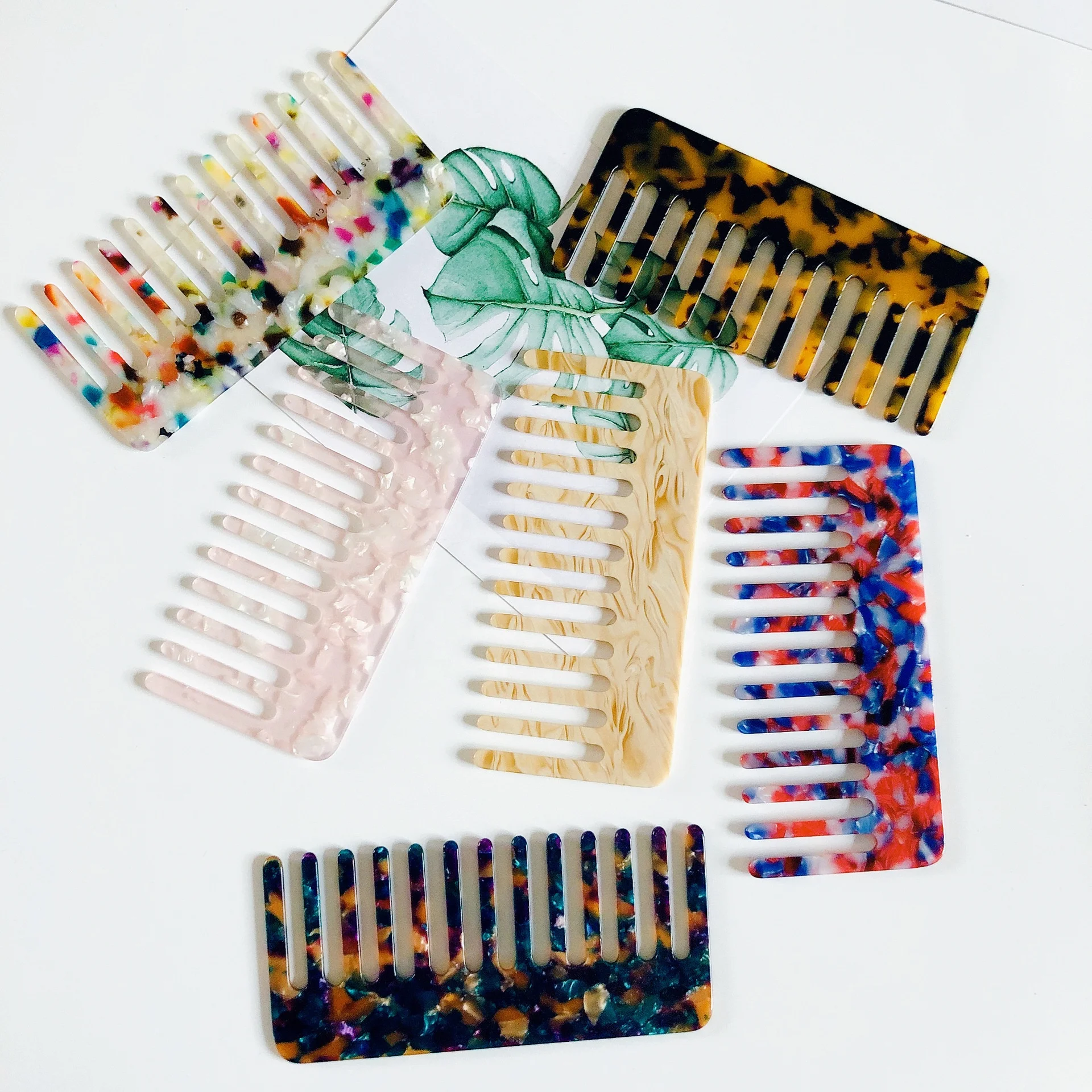

Anti Static Detangle Acetic Acid Hair Comb Portable Leopard Marble Cushion Custom Wide Tooth Comb cellulose acetate comb, As pictures, accept customized