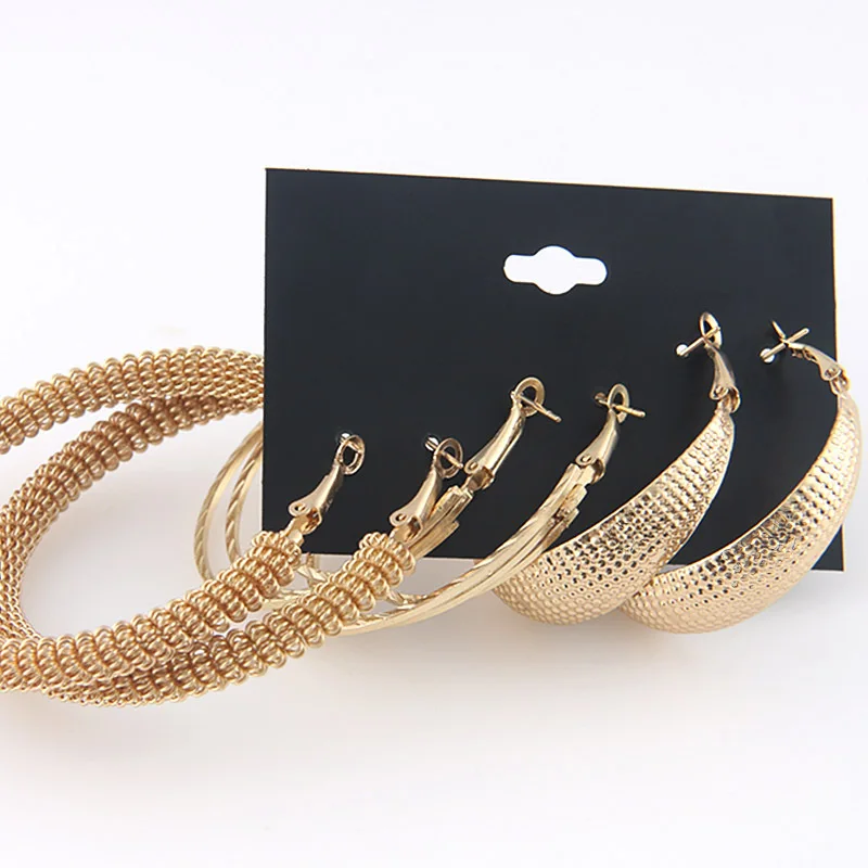 

Exaggerated earrings set female golden 3 pairs of iron ring large hoop circle earrings jewelry, As the picture shows