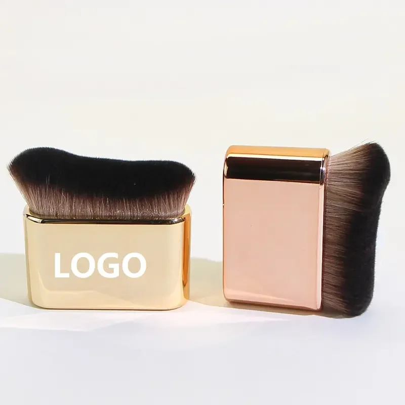 

Custom Logo Curved Foundation Brush Flat Gold Makeup Foundation Brush Kabuki Body Brush Private Label