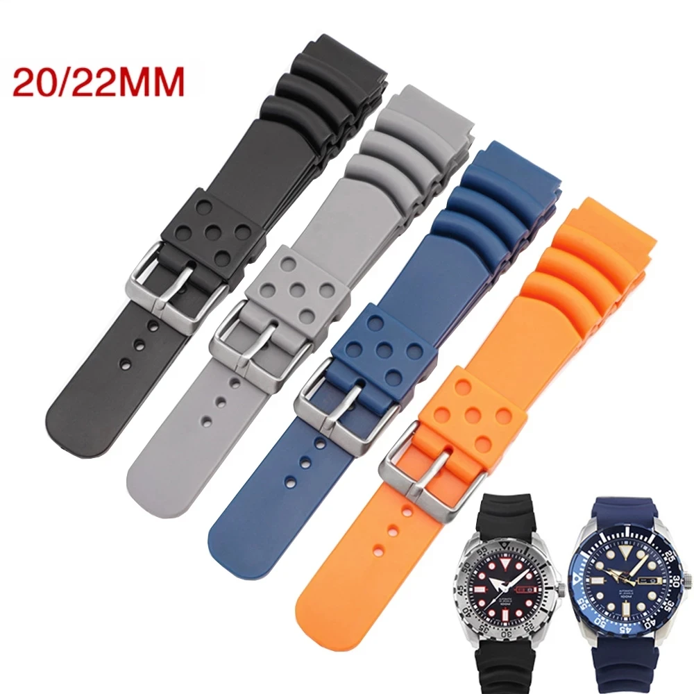 

20mm 22mm Diving Rubber Watch Strap Men Waterproof Silicone Sport Wrist Band Bracelet Watchband for Seiko Diver Scuba for Casio, As picture