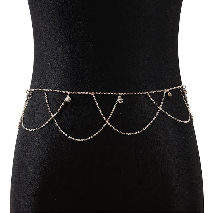 

Holesale Cross-Border Simple Fashion Rhinestone Body Chain Temperament Waist Chain Women All-Match Dress Metal Thin Belt, As picture